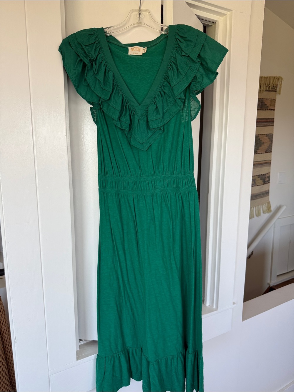 Nation LTD Emerald Green Ruffle V-Neck Dress